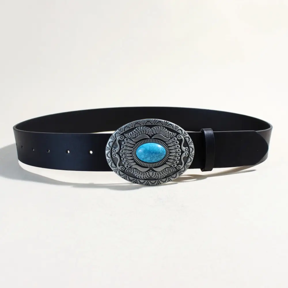 Women's Black Sapphire Belt with Oval Buckle Design — feature 16