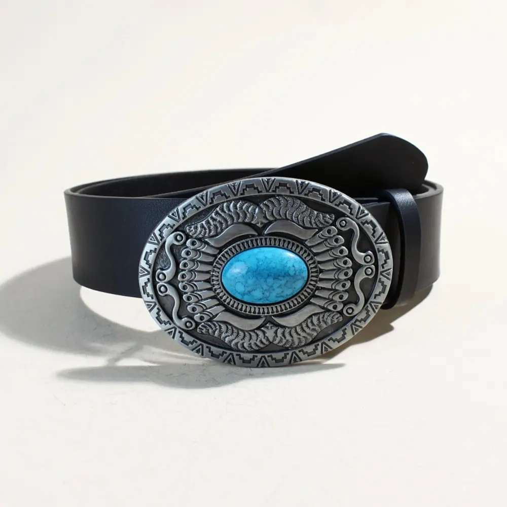 Women's Black Sapphire Belt with Oval Buckle Design — feature 17