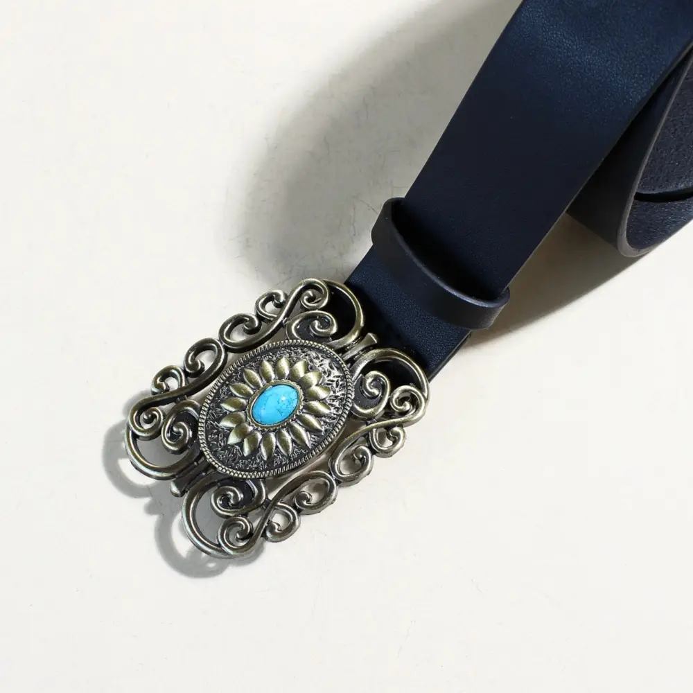 Women's Black Sapphire Belt with Oval Buckle Design — feature 19