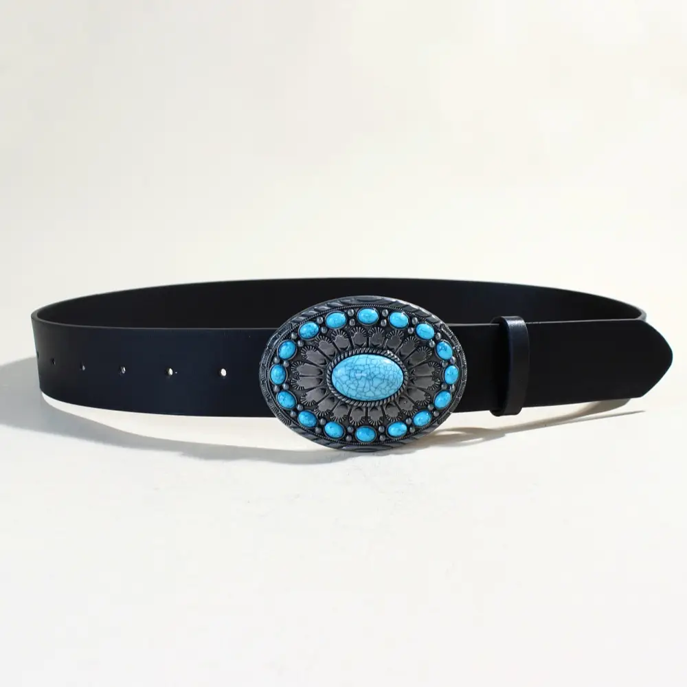 Women's Black Sapphire Belt with Oval Buckle Design — feature 21