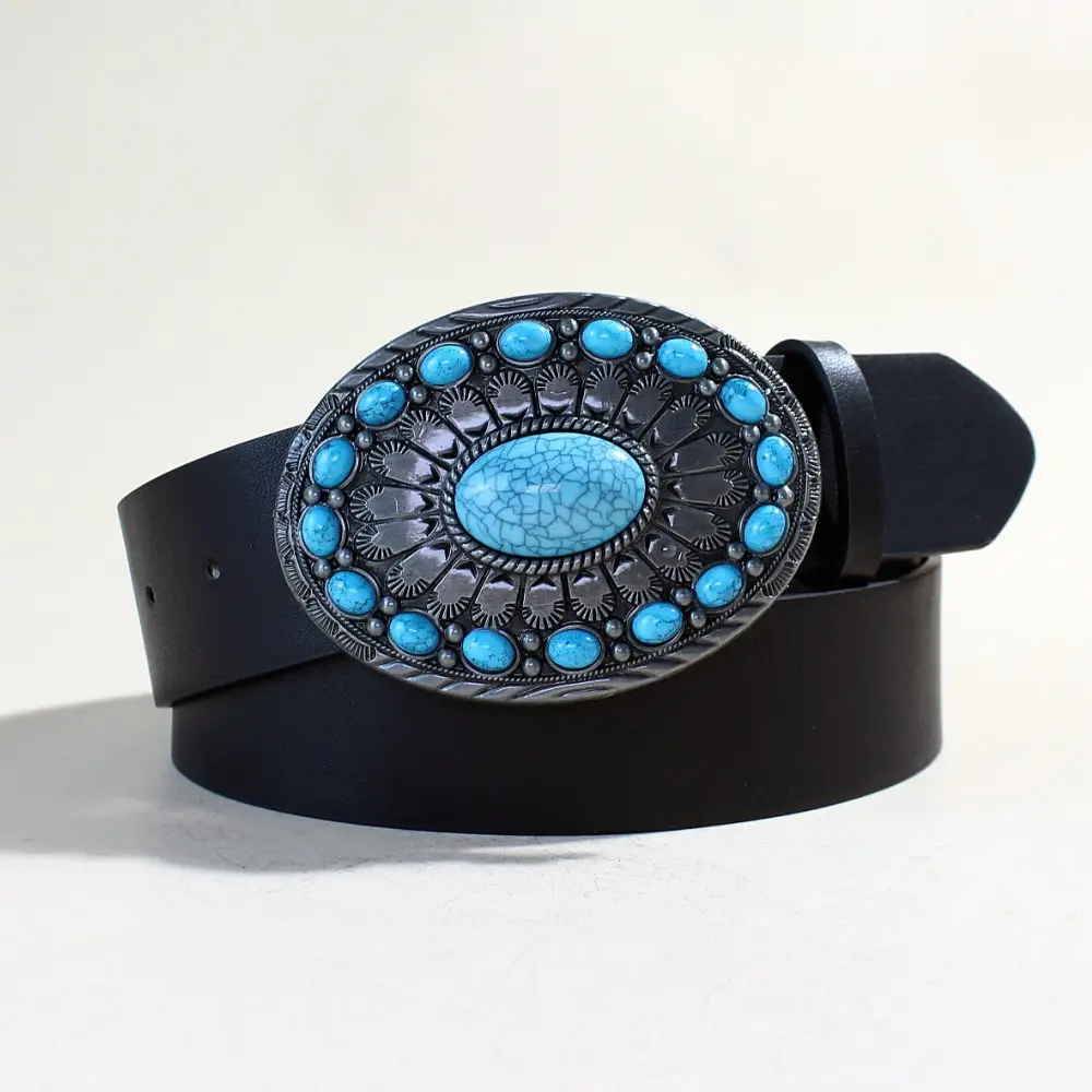 Women's Black Sapphire Belt with Oval Buckle Design — feature 22