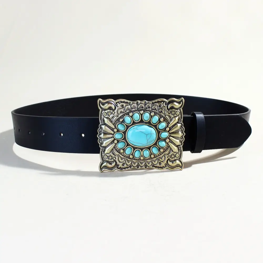 Women's Black Sapphire Belt with Oval Buckle Design — feature 23