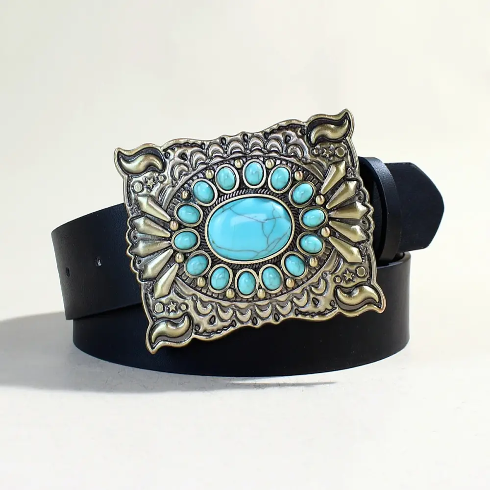 Women's Black Sapphire Belt with Oval Buckle Design — feature 24