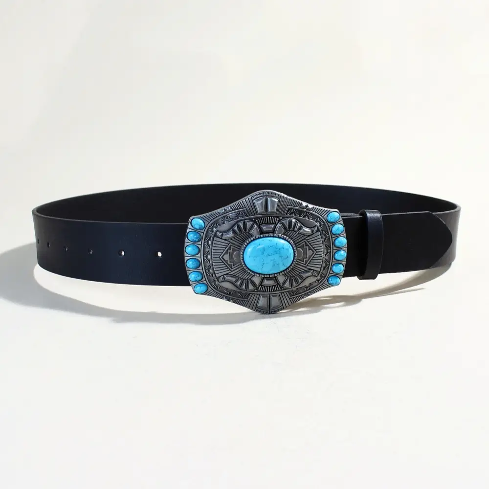 Women's Black Sapphire Belt with Oval Buckle Design — feature 25