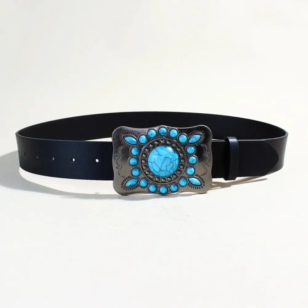 Women's Black Sapphire Belt with Oval Buckle Design — feature 27