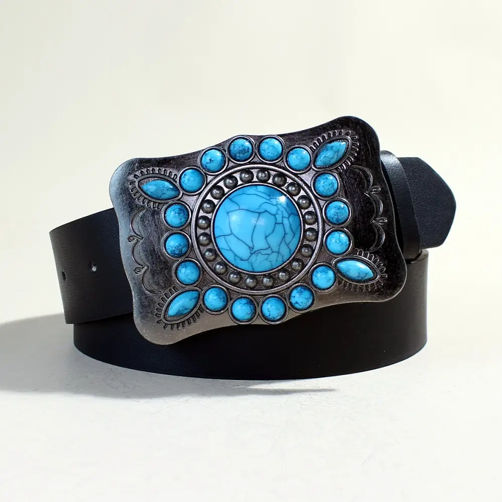 Women's Black Sapphire Belt with Oval Buckle Design — feature 28