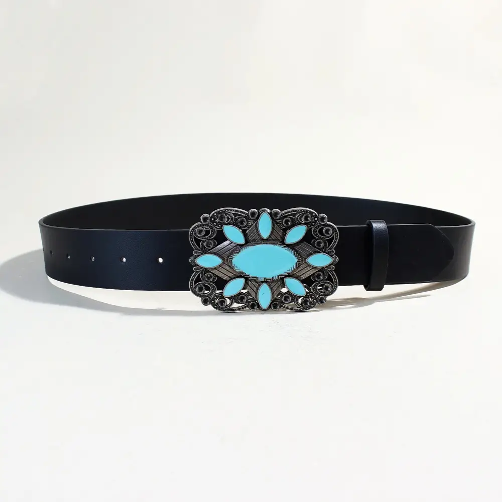 Women's Black Sapphire Belt with Oval Buckle Design — feature 29
