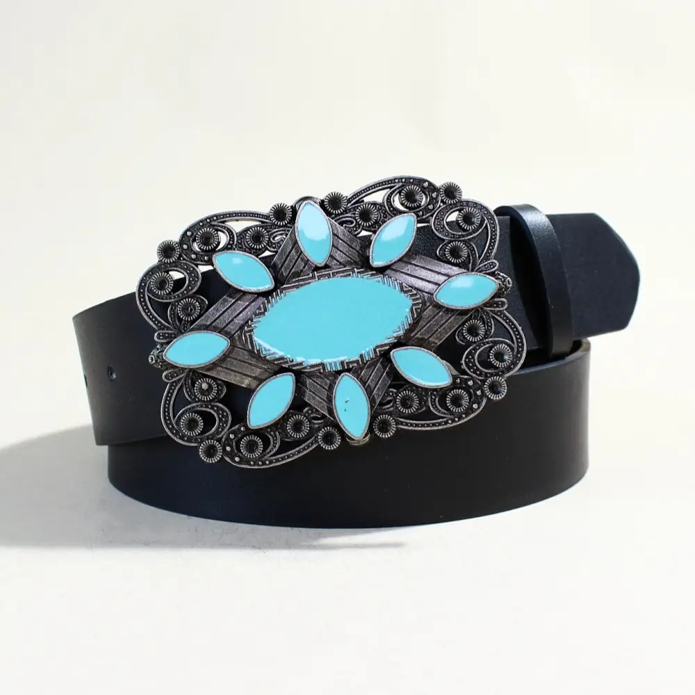 Women's Black Sapphire Belt with Oval Buckle Design — feature 30