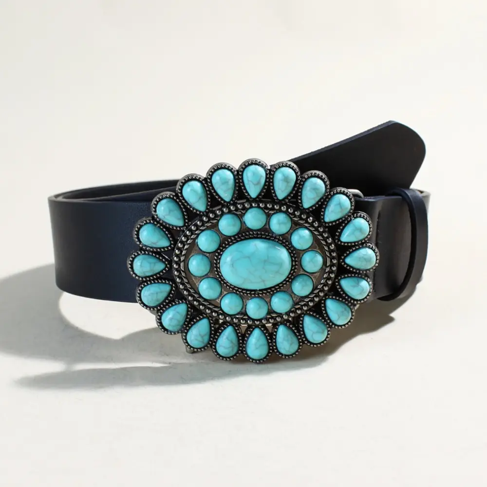 Women's Black Sapphire Belt with Oval Buckle Design — feature 6