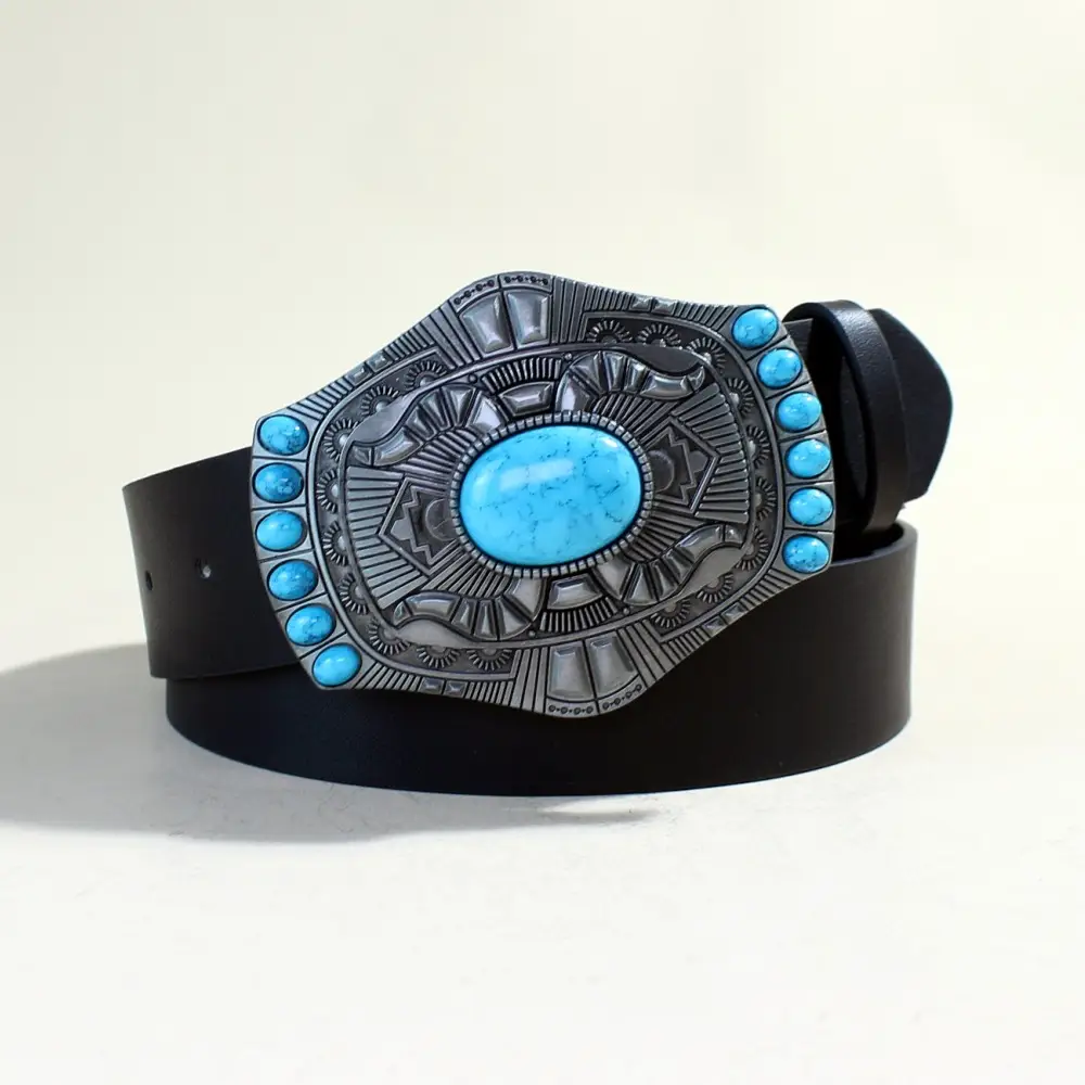 Women's Black Sapphire Belt with Oval Buckle Design - Image 10