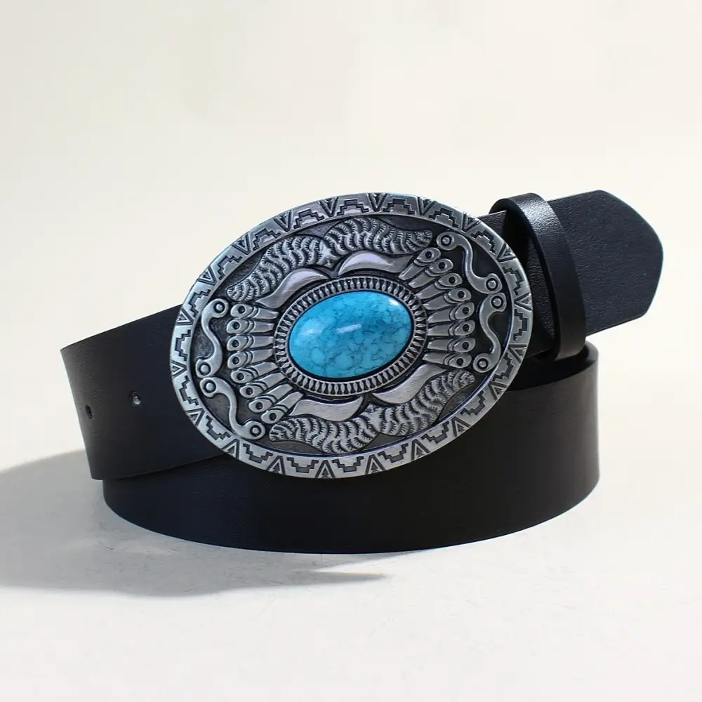 Women's Black Sapphire Belt with Oval Buckle Design - Image 2