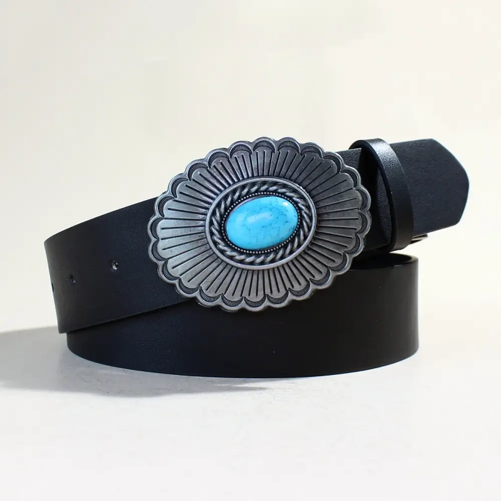 Women's Black Sapphire Belt with Oval Buckle Design - Image 5