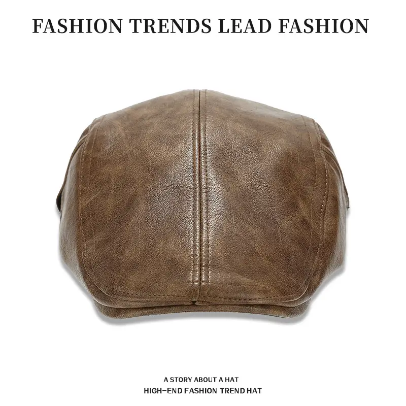 Men's Black Leather Peaked Hat Autumn Winter - Image 14