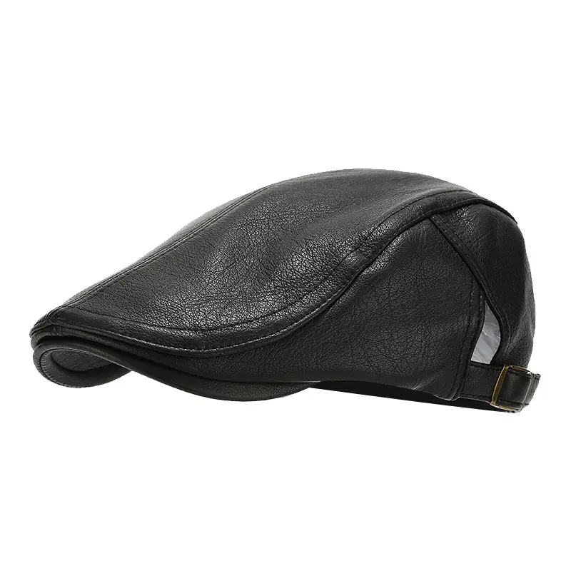 Men's Black Leather Peaked Hat Autumn Winter - Image 17