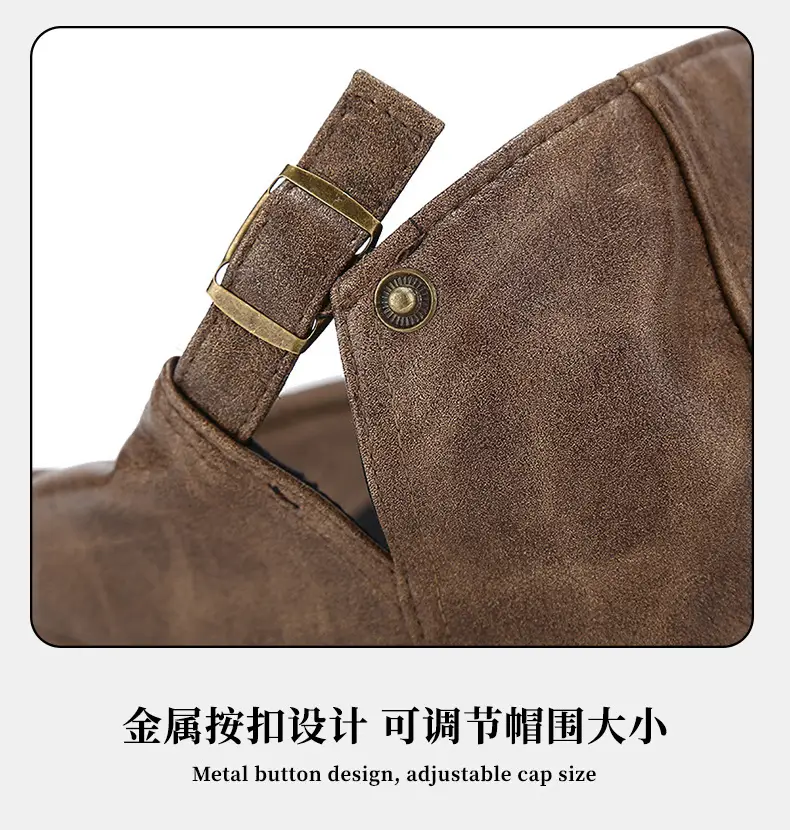 Men's Black Leather Peaked Hat Autumn Winter — feature 10