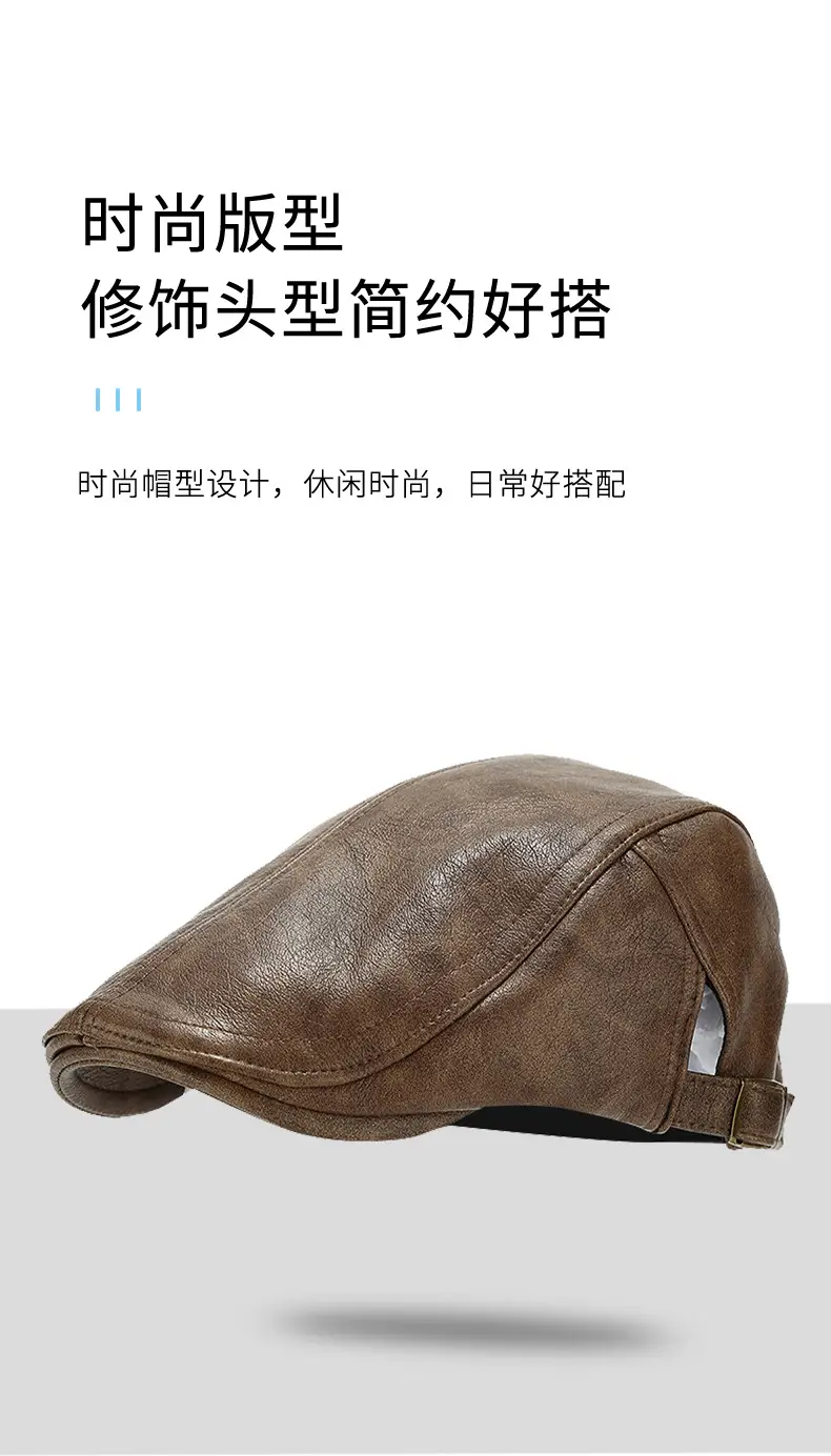 Men's Black Leather Peaked Hat Autumn Winter — feature 3