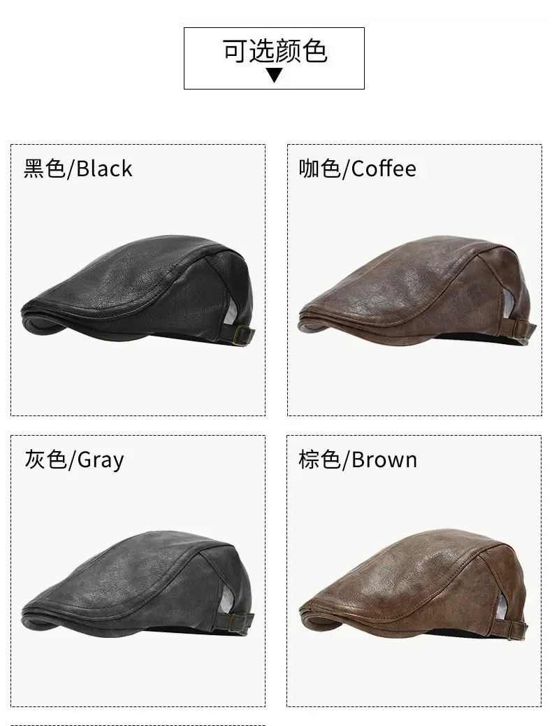 Men's Black Leather Peaked Hat Autumn Winter — feature 5