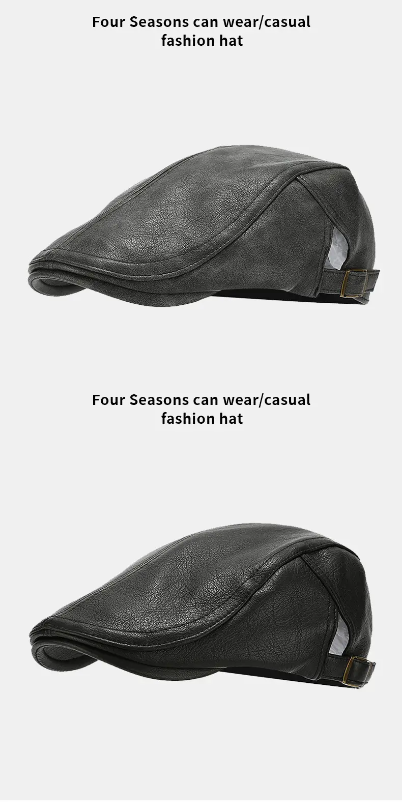 Men's Black Leather Peaked Hat Autumn Winter — feature 7