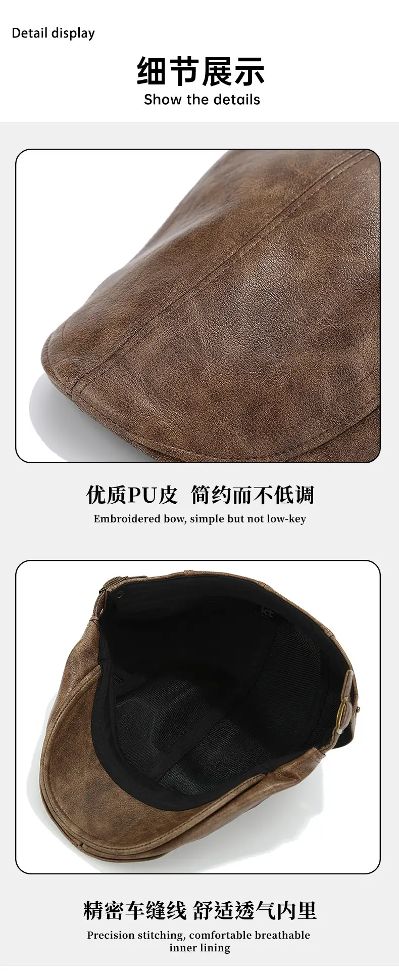 Men's Black Leather Peaked Hat Autumn Winter — feature 9