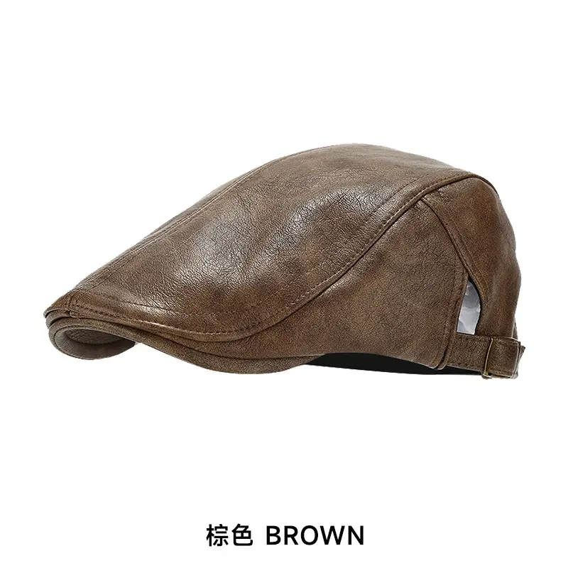 Men's Black Leather Peaked Hat Autumn Winter - Image 2
