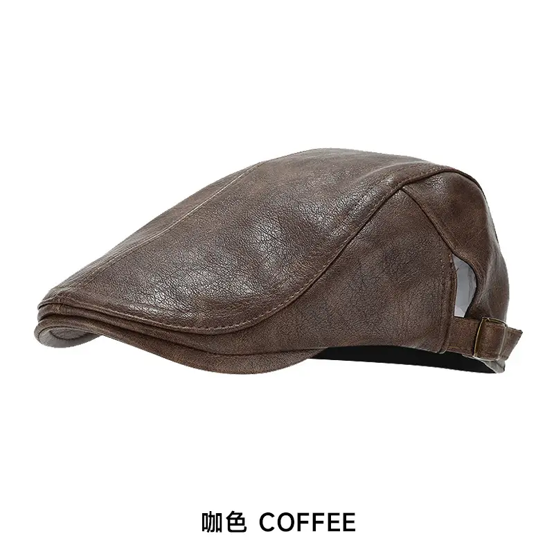 Men's Black Leather Peaked Hat Autumn Winter - Image 3