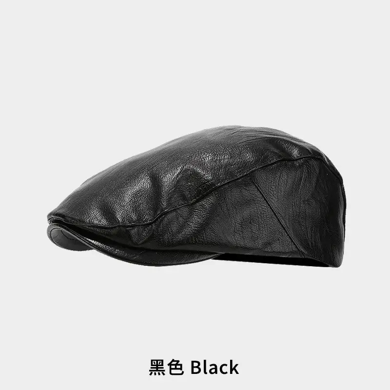 Men's Black Leather Peaked Hat Autumn Winter - Image 5