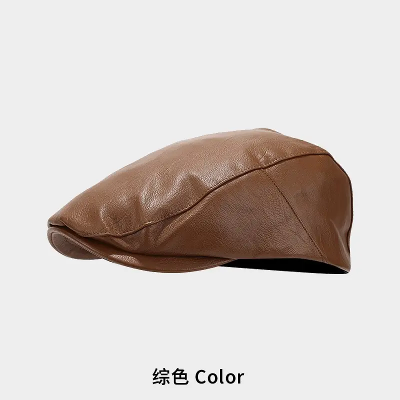 Men's Black Leather Peaked Hat Autumn Winter - Image 6