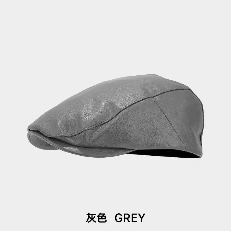Men's Black Leather Peaked Hat Autumn Winter - Image 8