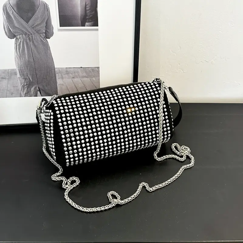 Full Diamond Shoulder Bag Women's Black White Rhinestone Crossbody - Image 3
