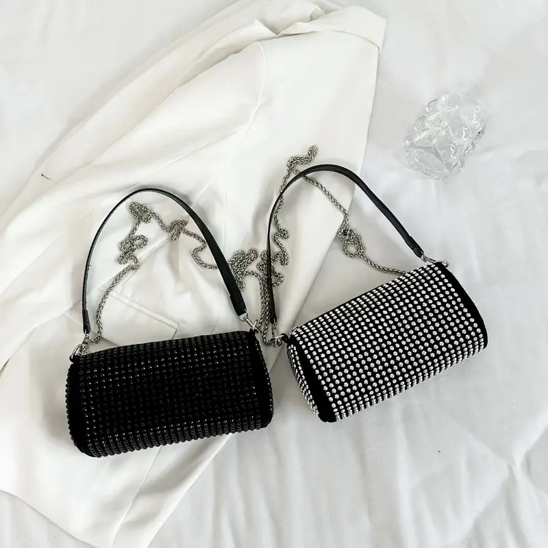 Full Diamond Shoulder Bag Women's Black White Rhinestone Crossbody - Image 6