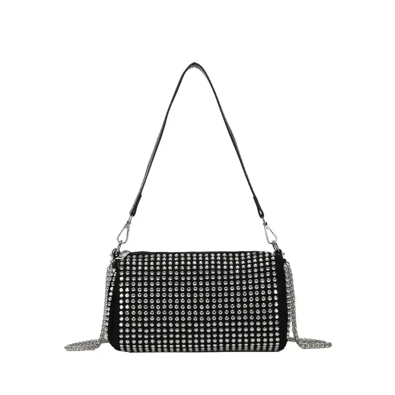 Full Diamond Shoulder Bag Women's Black White Rhinestone Crossbody - Image 7