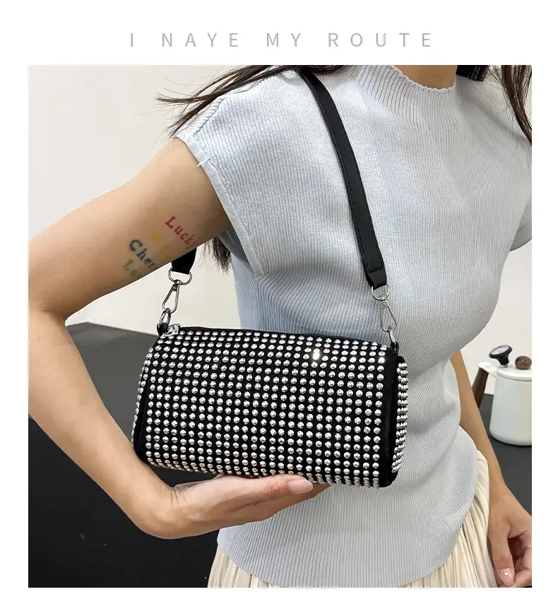 Full Diamond Shoulder Bag Women's Black White Rhinestone Crossbody — feature 1