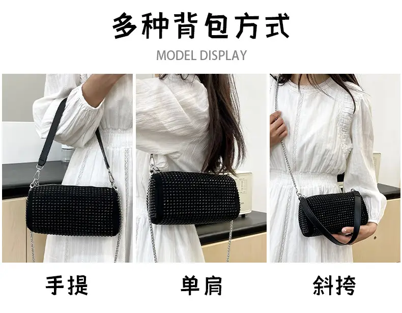 Full Diamond Shoulder Bag Women's Black White Rhinestone Crossbody — feature 11