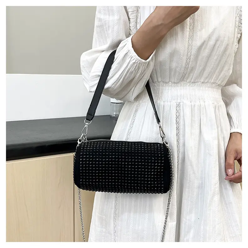 Full Diamond Shoulder Bag Women's Black White Rhinestone Crossbody — feature 12