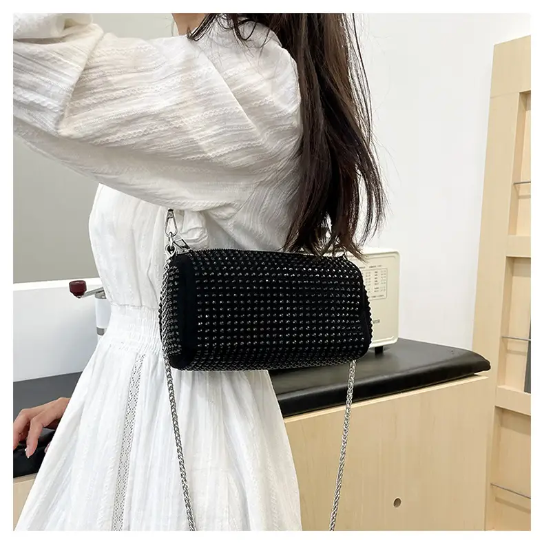Full Diamond Shoulder Bag Women's Black White Rhinestone Crossbody — feature 13