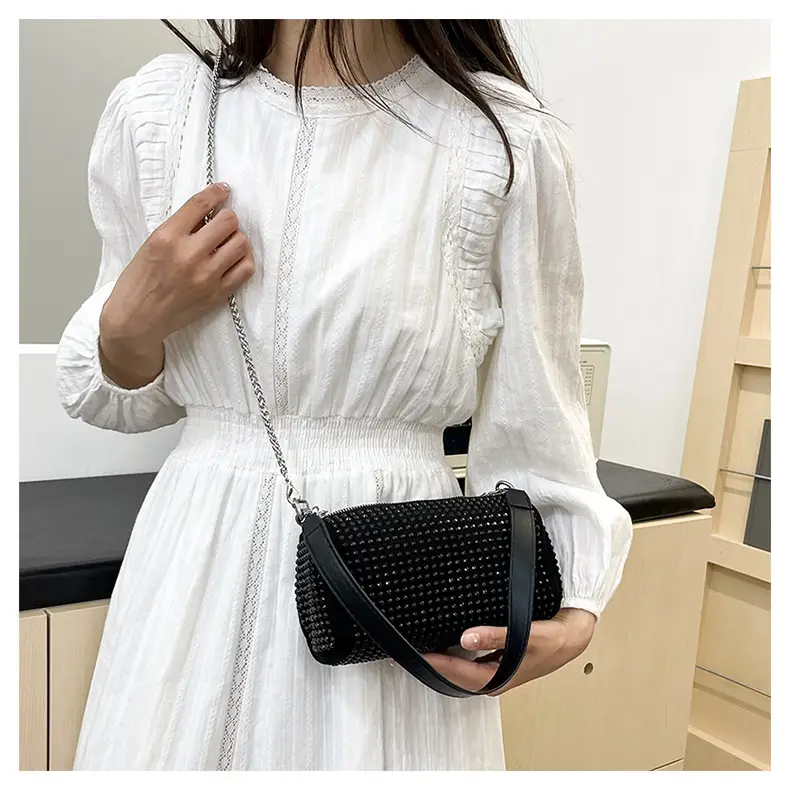 Full Diamond Shoulder Bag Women's Black White Rhinestone Crossbody — feature 14