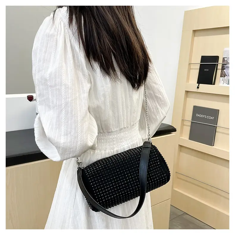 Full Diamond Shoulder Bag Women's Black White Rhinestone Crossbody — feature 15