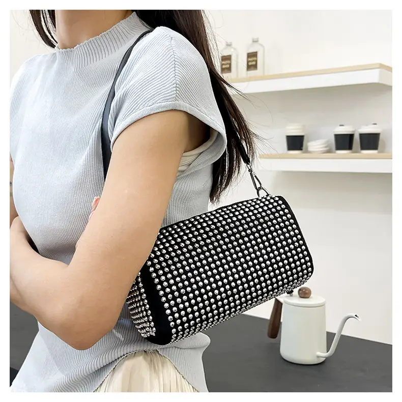 Full Diamond Shoulder Bag Women's Black White Rhinestone Crossbody — feature 16