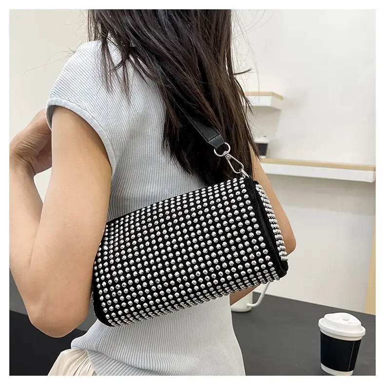 Full Diamond Shoulder Bag Women's Black White Rhinestone Crossbody — feature 17