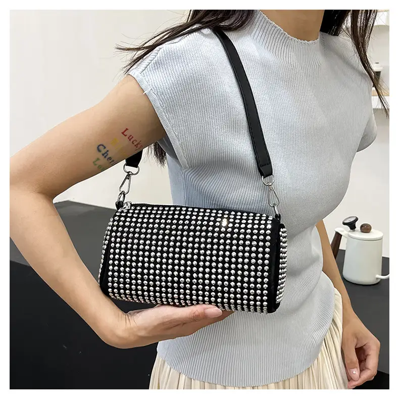 Full Diamond Shoulder Bag Women's Black White Rhinestone Crossbody — feature 18