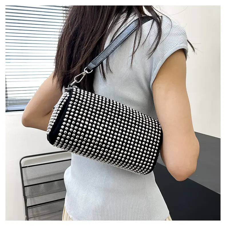 Full Diamond Shoulder Bag Women's Black White Rhinestone Crossbody — feature 19