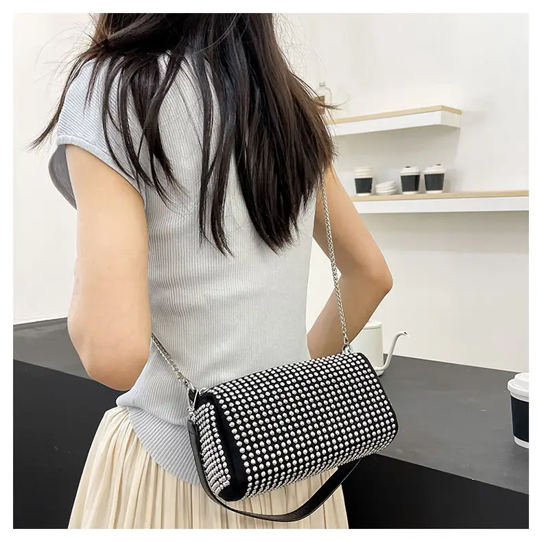 Full Diamond Shoulder Bag Women's Black White Rhinestone Crossbody — feature 20