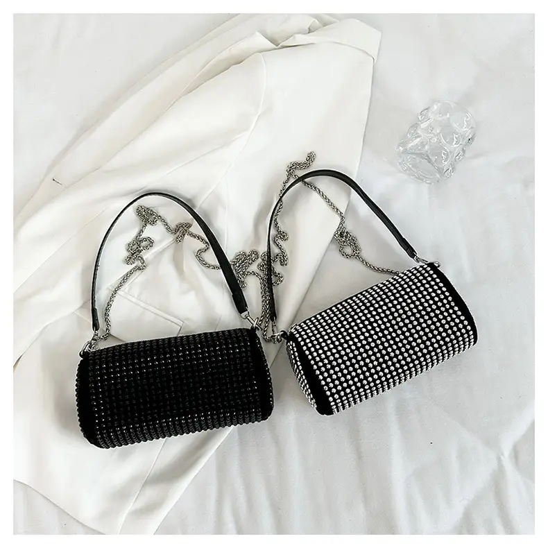 Full Diamond Shoulder Bag Women's Black White Rhinestone Crossbody — feature 21