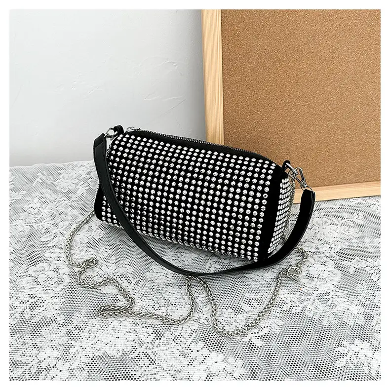 Full Diamond Shoulder Bag Women's Black White Rhinestone Crossbody — feature 24