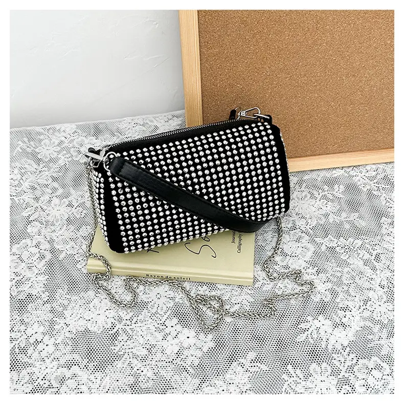 Full Diamond Shoulder Bag Women's Black White Rhinestone Crossbody — feature 25