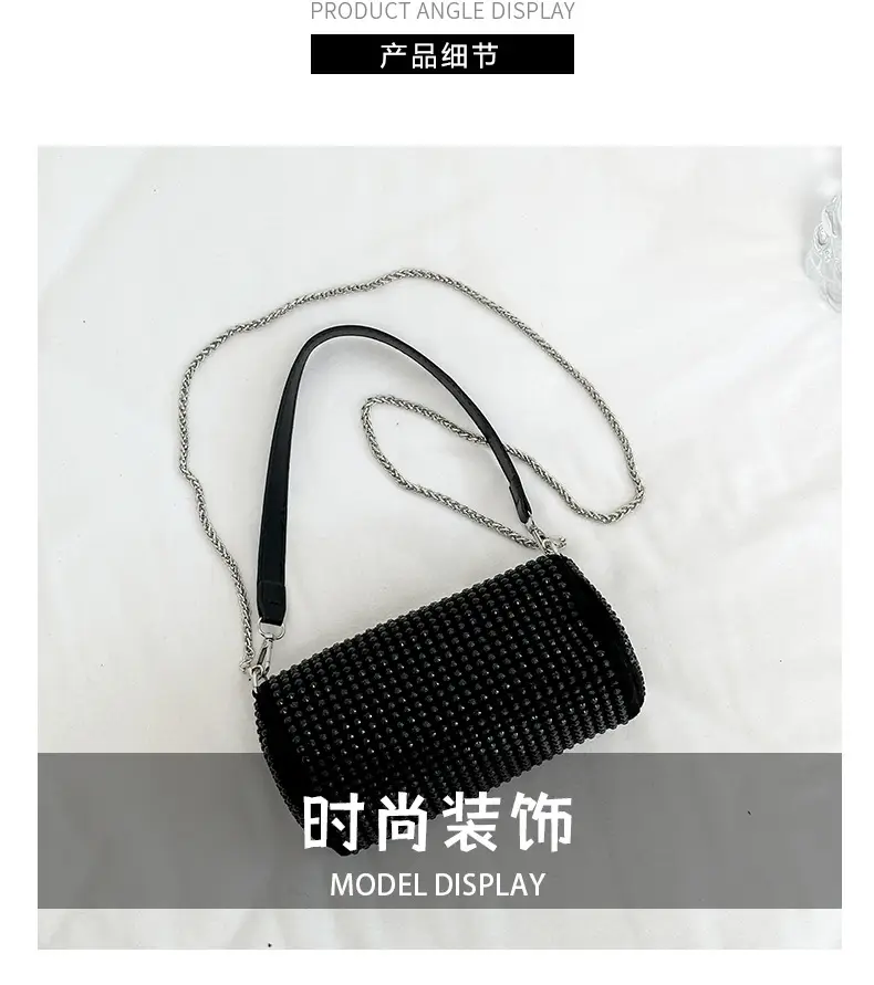 Full Diamond Shoulder Bag Women's Black White Rhinestone Crossbody — feature 4