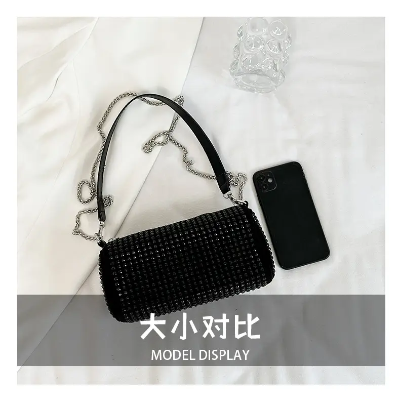 Full Diamond Shoulder Bag Women's Black White Rhinestone Crossbody — feature 5