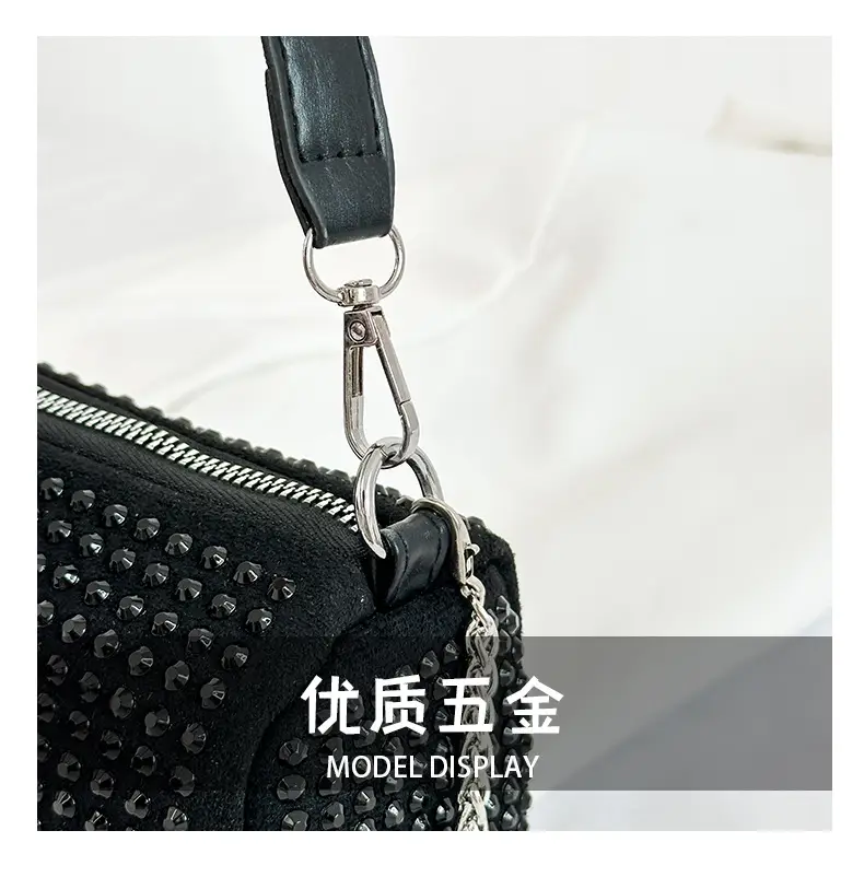 Full Diamond Shoulder Bag Women's Black White Rhinestone Crossbody — feature 7