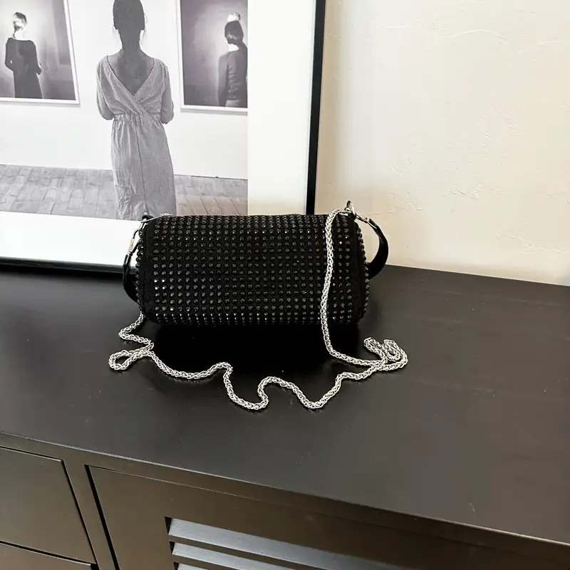 Full Diamond Shoulder Bag Women's Black White Rhinestone Crossbody - Image 2