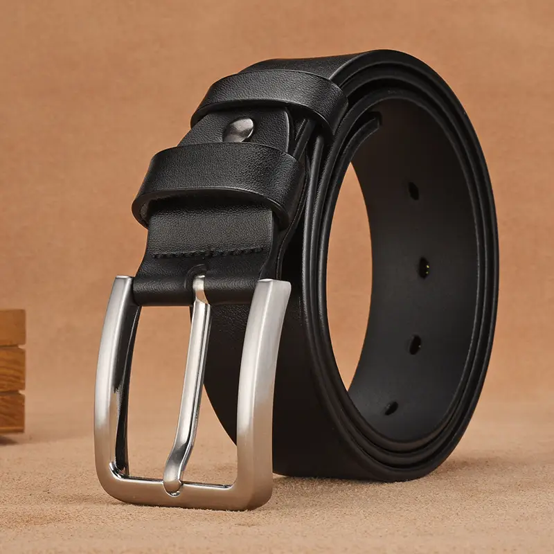 Men's Black Cowhide Belt with Gold Buckle